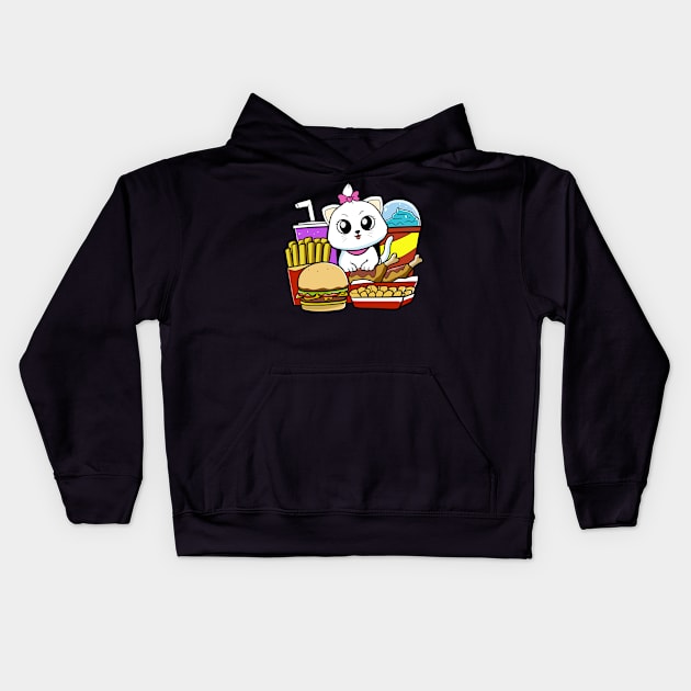 Fast food cat Kids Hoodie by WildSloths